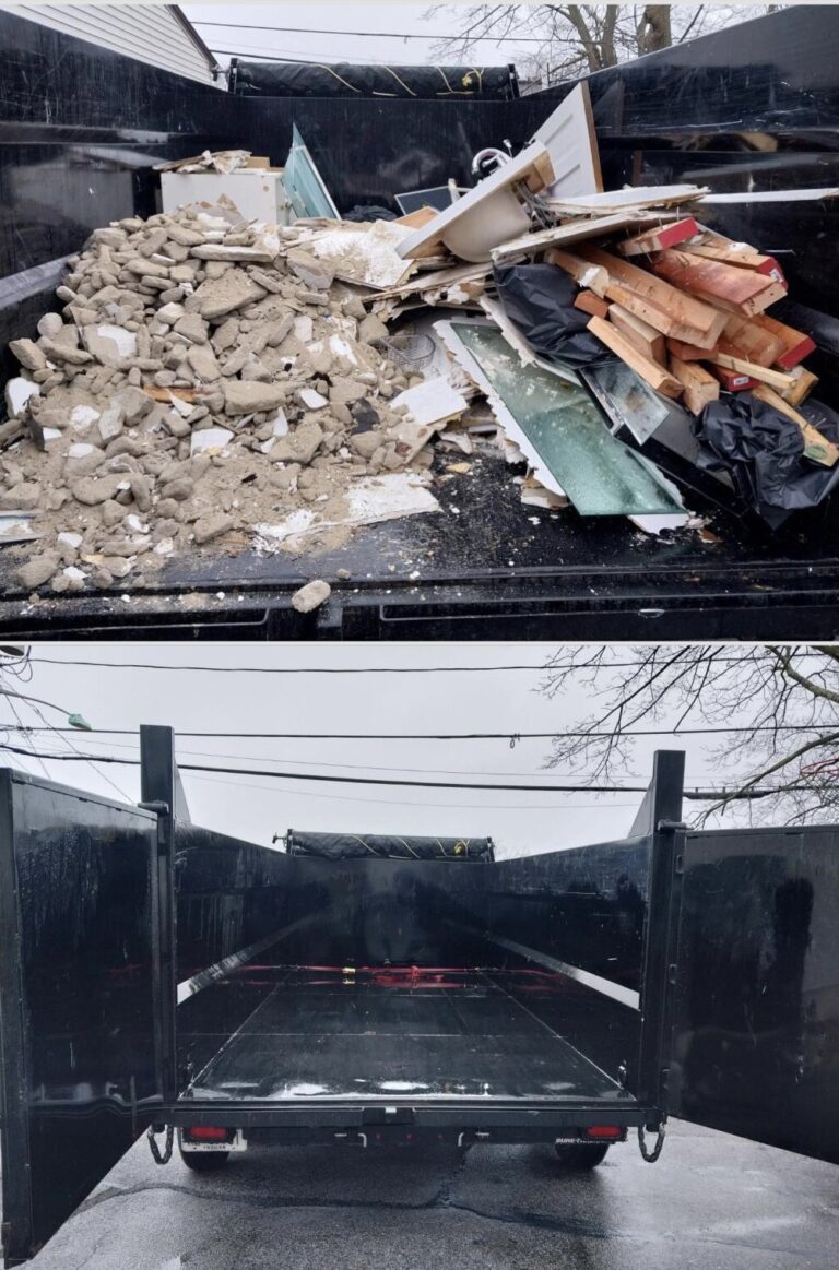 Construction debris Removal before and after in the back of our trailer!